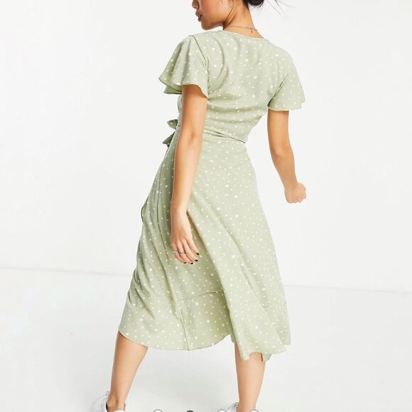 Missguided Petite Sage Spot Wrap Midi Dress Sz 8 NWOT - Picture 10 of 12